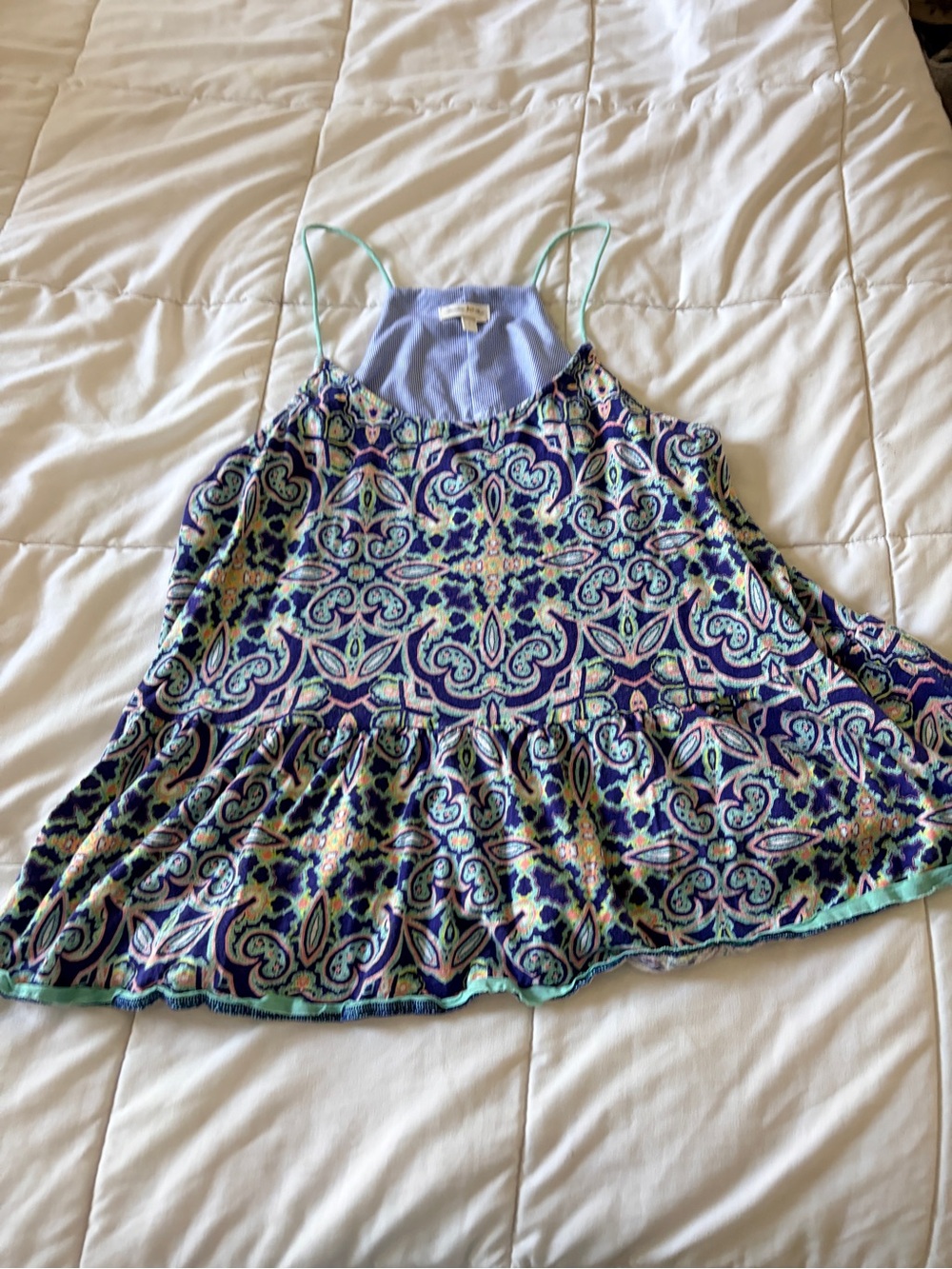 Anthropologie Printed Spaghetti-Strap Tank Top in Blue and Mint